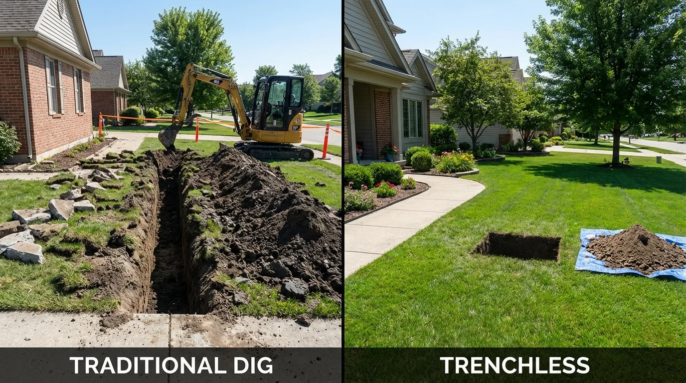 Trenchless sewer repair with minimal yard damage versus traditional excavation in Sneedville, TN